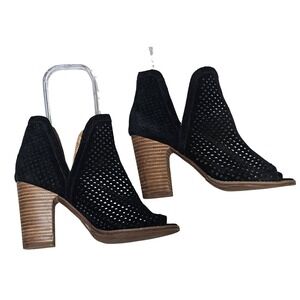 Lucky Brand LP-LARISE Blk Suede Perforated Peep Toe Booties Heel Women's Size 8M